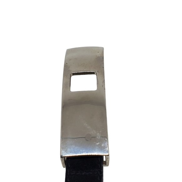 Leatherock Womens Suede Belt Sz 30 Black Leather Silver Tone Mirror Buckle Geo